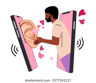 Valentine's day. Dating phone app concept. People search love, romantic relationships in the Internet. Vector illustration