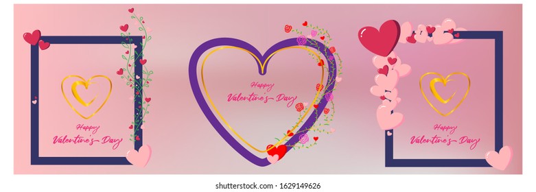 Valentines photo frame  set with beautiful hearts.