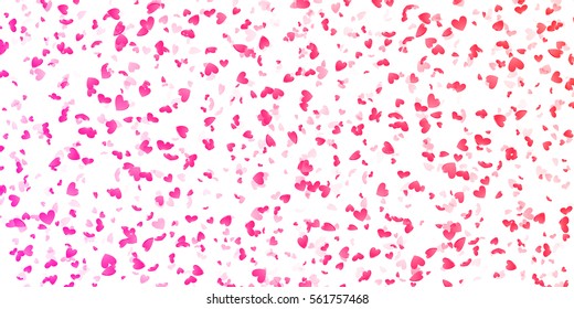 Valentines pink hearts confetti petals falling vector background. Hearts background