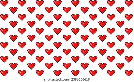 Valentine's pixel red heart pattern. Vintage bed symbol. 8 bit vector illustration for computer hame.