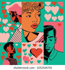 Valentines pop art poster for valentines day 2023 vibrant vector 