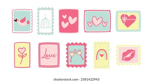 Valentines Postage Stamp Set Vector