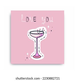 Valentine's postcard. Love you. Lettering and cocktail. Illustration for postcard, poster, or card. February 14. St. Valentine's day.