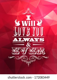 Valentine's postcard with  red abstract geometric background and love oath
