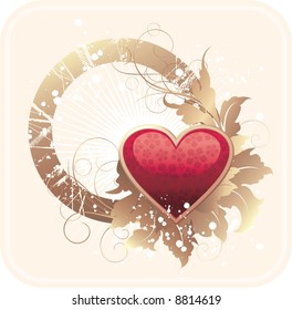Valentine's postcard with round frame for text or photo with floral ornament and heart.