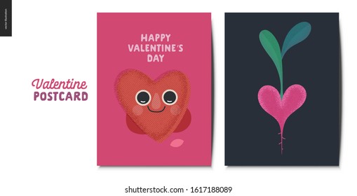 Valentines postcards -Valentines day graphics. Modern flat vector concept illustration - greeting cards - smiling heart and heart shaped vegetable
