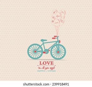 valentines poster with balloons bicycle card