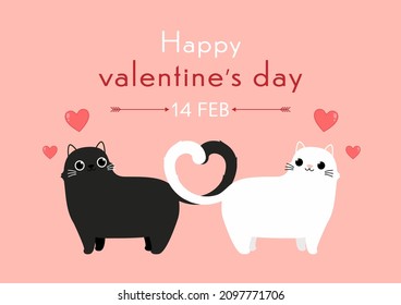 Valentine's poster design. Cat cartoon vector. Cute Couple Cat share with love heart for valentine's