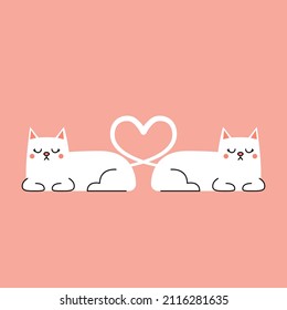 Valentine's poster design. Cat cartoon vector. Cute Couple Cat share with love heart for valentine's