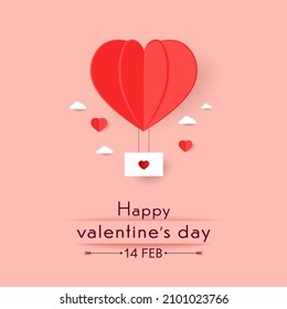 Valentine's poster design. Valentine's day illustration. Heart balloon 3d vector. Paper style realistic valentines day card.