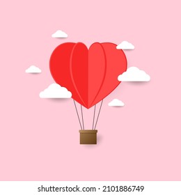 Valentine's poster design. Valentine's day illustration. Heart balloon 3d vector. Paper style realistic valentines day card.