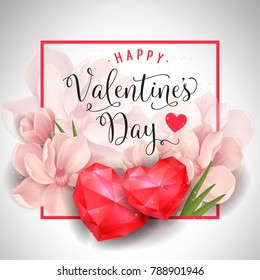 Valentines Poster with Hearts and Blossoms