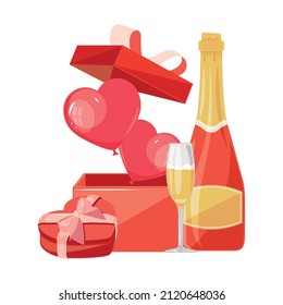 valentines presents and champagne icons