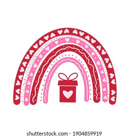 El arcoiris de San Valentín. La mano dibujó un lindo clímax bohemio. Plantilla vectorial para la pancarta de San Valentín, afiche, tarjeta de saludo, volante, camiseta, etc.