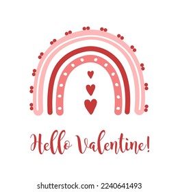 Valentines rainbow with hearts. Romantic element in boho style. Vector childish illustration for posters, stickers, textile, logo, greeting cards.