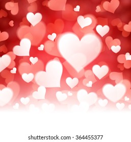 Valentine's red background with hearts. Vector paper illustration.
