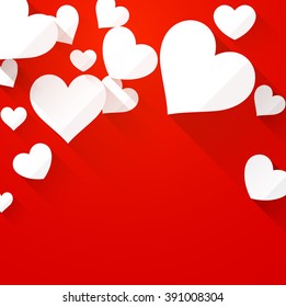 Antecedentes rojos de San Valentín con corazones blancos. Ilustración de papel vector.