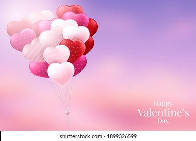 Diseño de afiches vectoriales en globos de corazón rojo de San Valentín