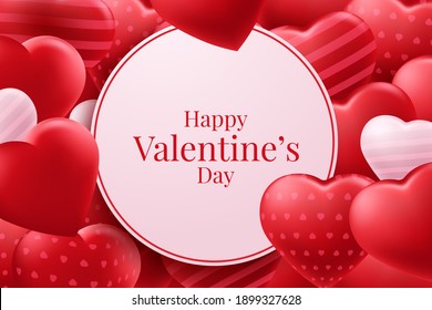 Diseño de afiches vectoriales en globos de corazón rojo de San Valentín