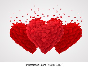 Valentines red hearts. Love concept. Beautiful and clean vector illustration.