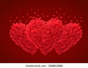 Valentines red hearts. Love concept. Beautiful and clean vector illustration.