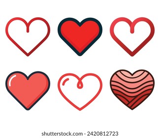 Valentines red hearts simple and minimal design, Vector illustration