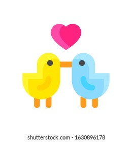 valentines related love and romance birds kiss with heart vector in flat design