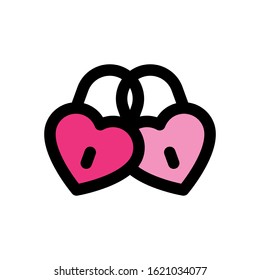 valentines related love and romance heart locks stuck each other vector with editable stroke