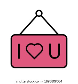 valentines related love and romance written love on hanging board vector with solid design on white background