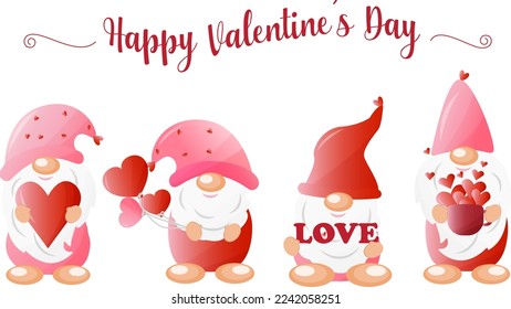 Valentines romantic cartoon gnomes. Valentines Day gnomes, nice design for cards, invitations, greetings.