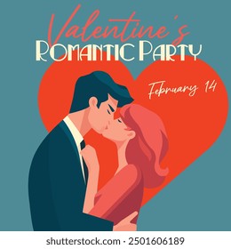 Valentines Romantic Day Party retro vintage flyer
