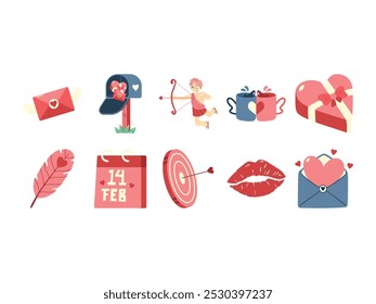 Conjunto de elementos de diseño romántico de San Valentín 