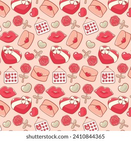Valentines romantic items red seamless pattern