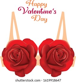 Valentines rose bra. Decorative rose with lot of happy valentines and love