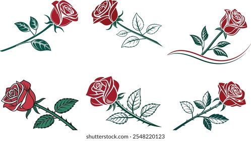 valentines rose set vector illustration