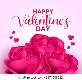 Valentine's rose vector background design. Happy valentine's day text with pink roses bouquet for romantic valentine's day greeting card design. Vector illustration