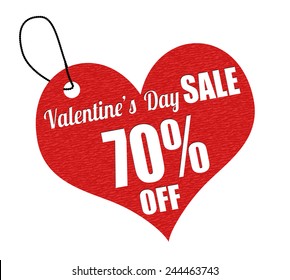 Valentines sale 70 percent off red leather label or price tag on white background, vector illustration