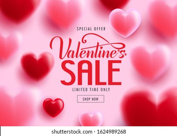 Valentine's Sale Advertisement 3D Realistic Poster with Blurry Hearts in the Background Lovely Romantic Design with Circle Space for Text in the Middle. For Promotional Purposes
