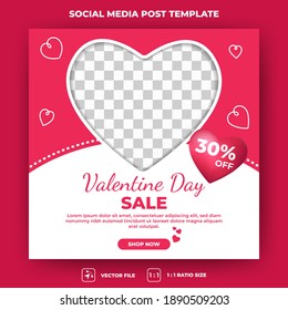 Valentine's sale banner design with love decoration. Square banner template design. Flat design with a photo collage. Suitable for social media, card, banner, and web internet ads.