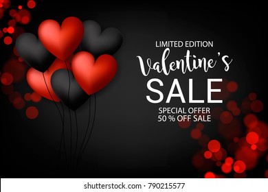 Valentine's Sale Banner Red Black Heart Ballons 