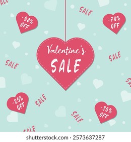 Valentine's sale banner template. Valentine's day store discount promotion with space for text and hearts . Vector illustration