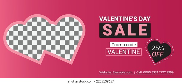 Valentine's sale banner template. Red background with love balloon decoration. Flat design vector with a photo collage. Usable for banner, background, and cover. Happy Valentine Day 2023 offer,