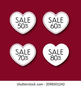Valentines sale. Valentines day heart sale tag, poster template. Red twisted heart, isolated on white background.