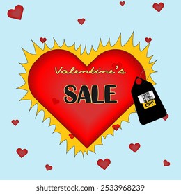 Valentine's Sale. Fiery heart. 50%, 75% off. Valentine's day.