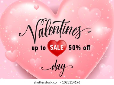 Valentines Sale Lettering on Pink Heart