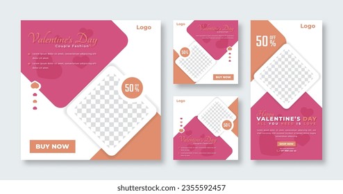 Valentine's Sale Social Media Post for Online Marketing Promotion Banner, Story and Web Internet Ads Flyer