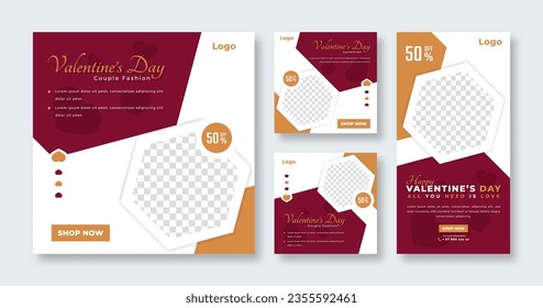 Valentine's Sale Social Media Post for Online Marketing Promotion Banner, Story and Web Internet Ads Flyer