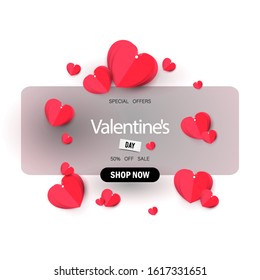 Valentines sale vector banner template. Valentines day store discount promotion with white space for text and hearts elements on background. Vector illustration