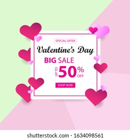 Valentines sale vector banner template. Valentine's day concept background. Vector illustration