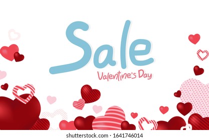 Valentines sale vector template. Valentines day store discount promotion with white space for text and romantic composition with hearts background. Vector illustration.